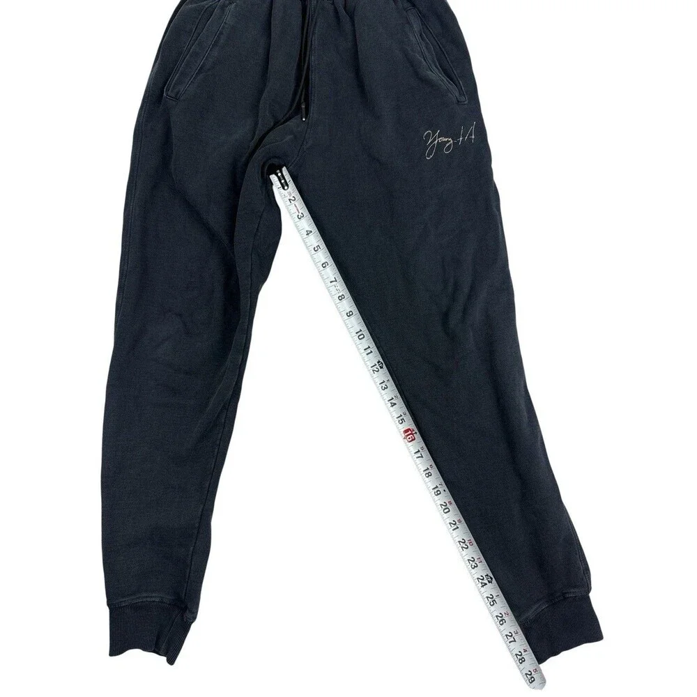 YoungLA Washed Black Graphic Jogger Sweatpants Size Large Oversized High Waist